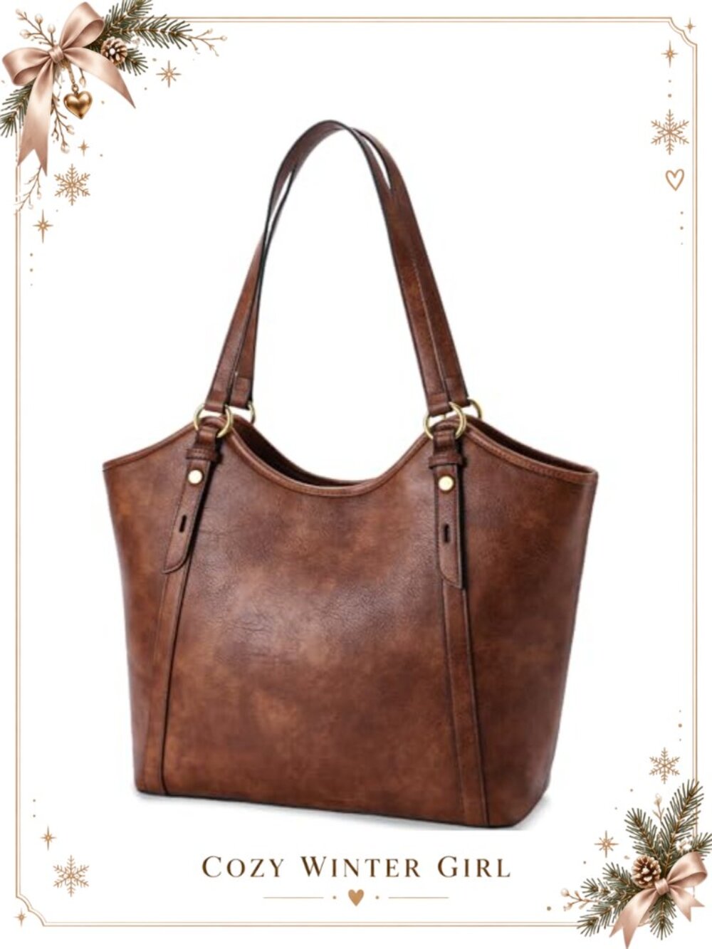 Vegan Leather Tote Bag Large Shoulder Handbag Work Travel Purse